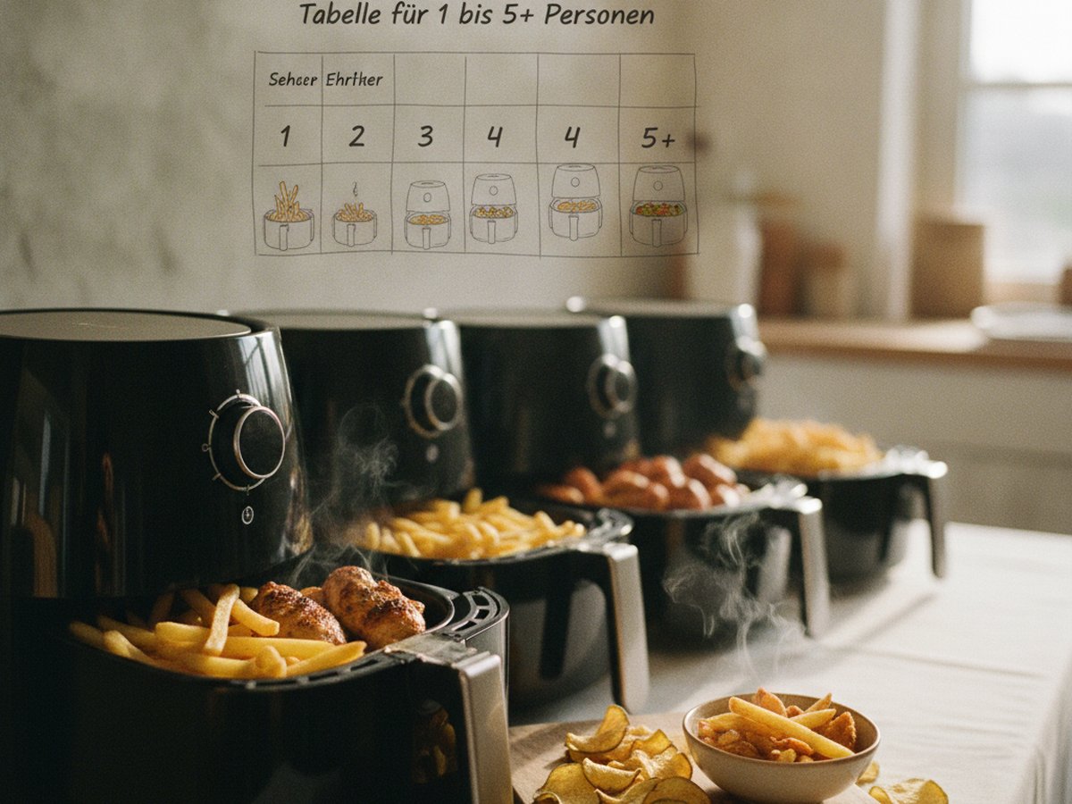 Welche Größe Airfryer? Tabelle für 1 bis 5+ Personen - Was die Liter-Angabe nicht sagt